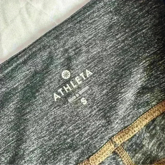 Athleta 3/4 Leggings dark gray with copper color thread and mesh detail Size S - Picture 2 of 3